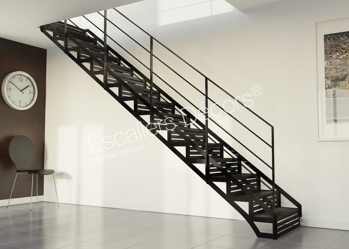 Photo DT114 - ESCA'DROIT® Graphique. Escalier droit d'intérieur métallique pour une décoration industrielle et contemporaine.
